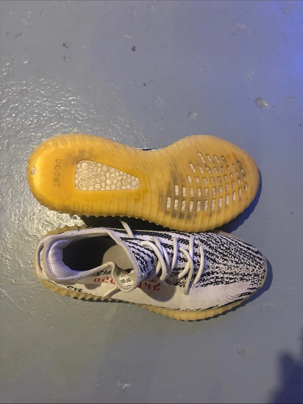 Yeezy Boost Zebra Knit Sneakers with Gum Sole